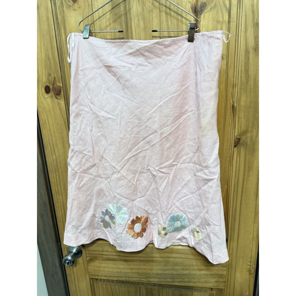 EDWARD Women's Irish 100% Linen Pink Embroidered Lined SKIRT‎ Size 16